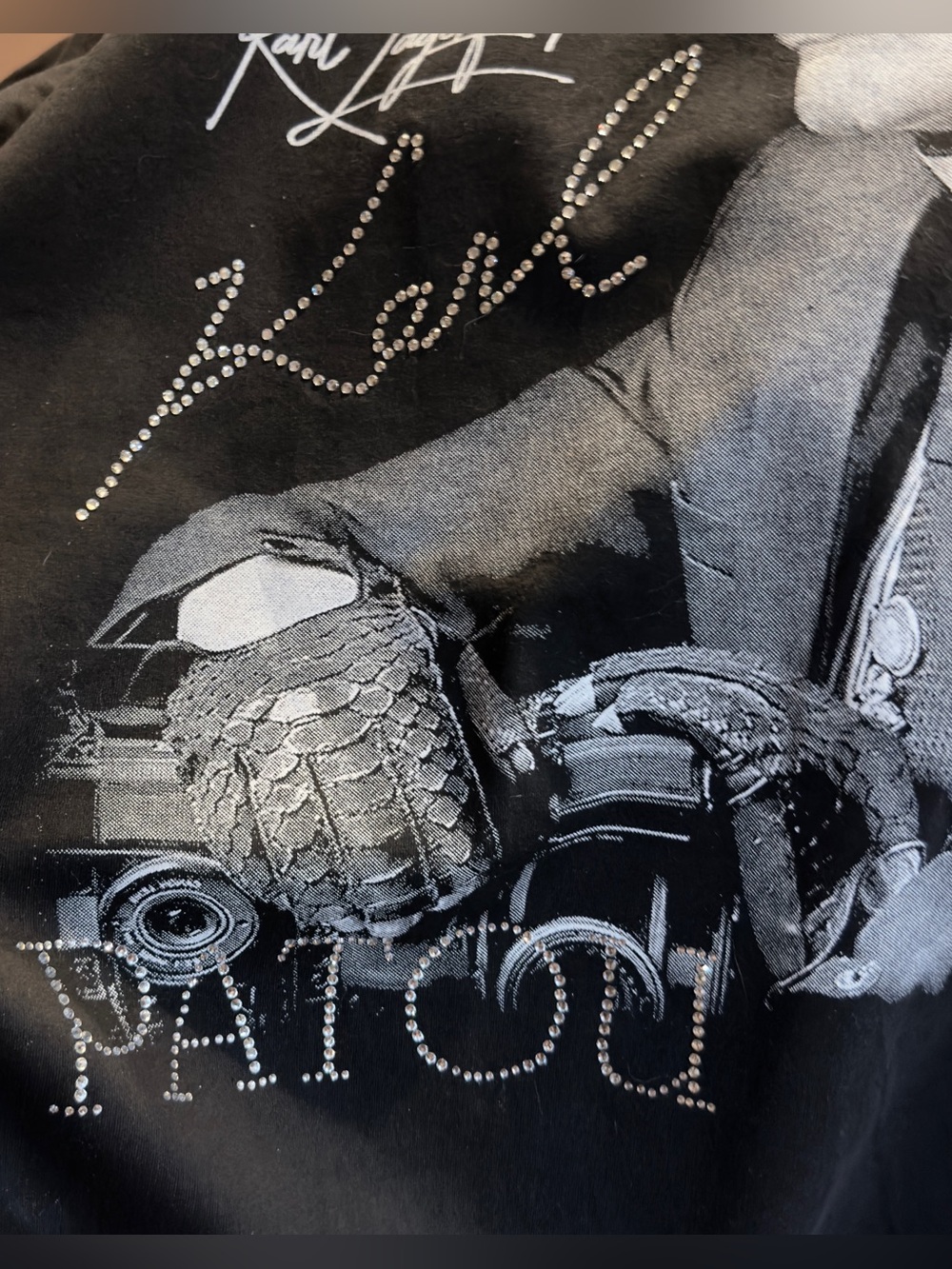 Karl Lagerfeld Swarovski Crystal Studded Tee Shirt - Double-sided with quote - Picture 3 of 6